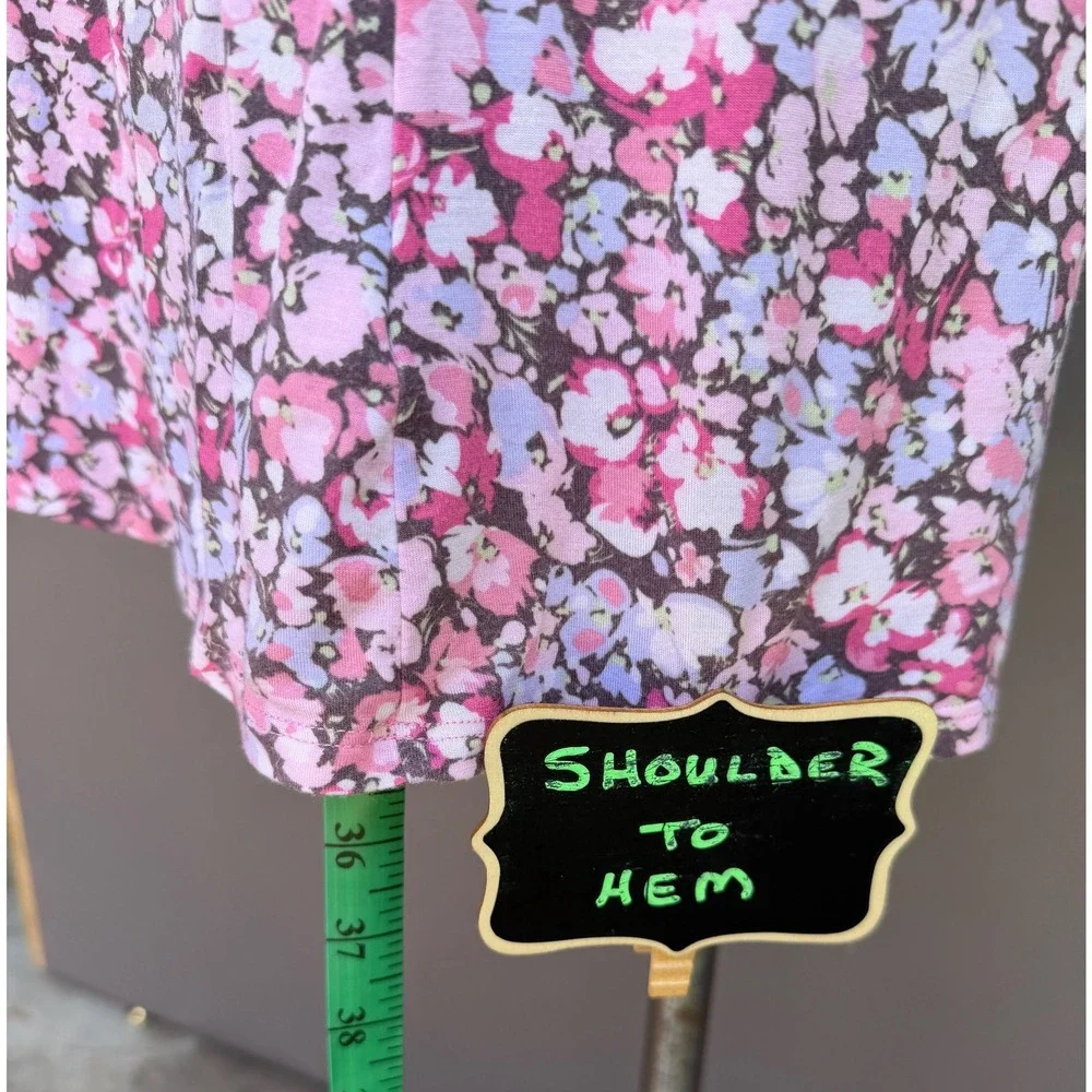 Midnight Carole Hochman Nightgown Medium Pink Floral Long Sleeve VNeck Sleepwear